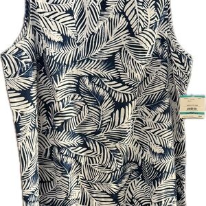 Anne Klein Blue and White Leaf Print Dress